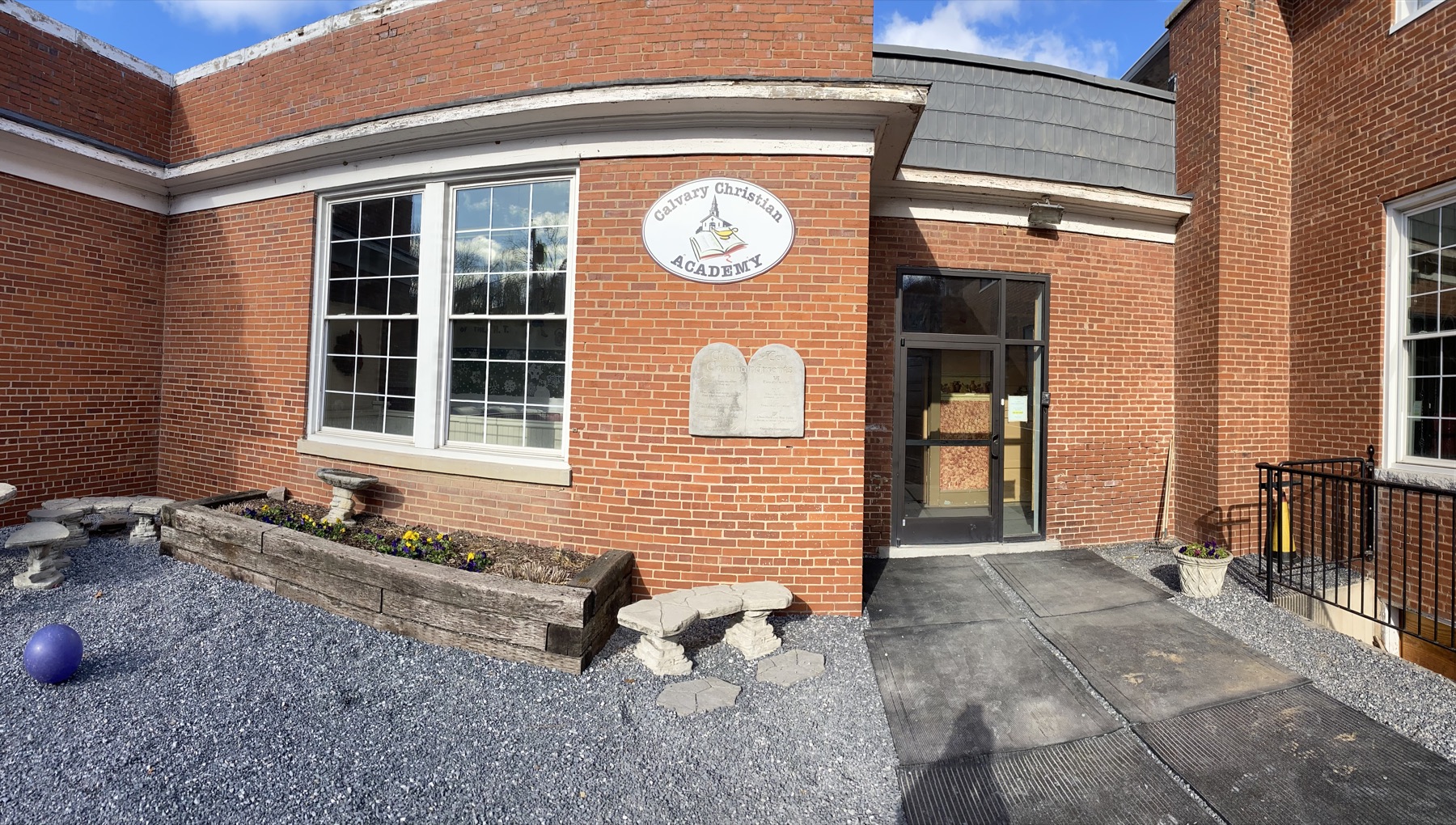 An entrance to the restored former Mt. Clinton school building